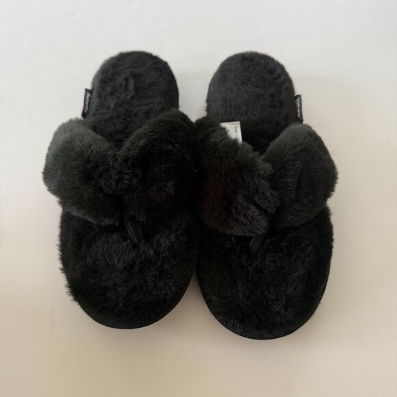 Muk Luks Womens Black Faux Fur Plush Slide Slippers Size 10 Rubber Non-Slip Sole - Picture 2 of 6